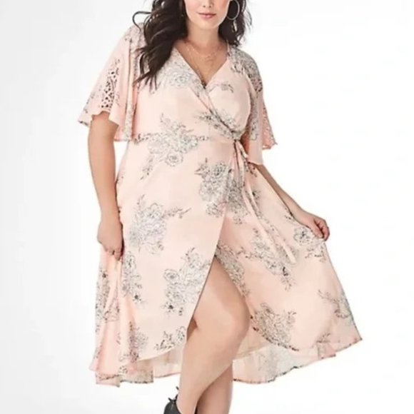 torrid Dresses Torrid Blush Pink Floral Gauze Wrap Dress Poshmark